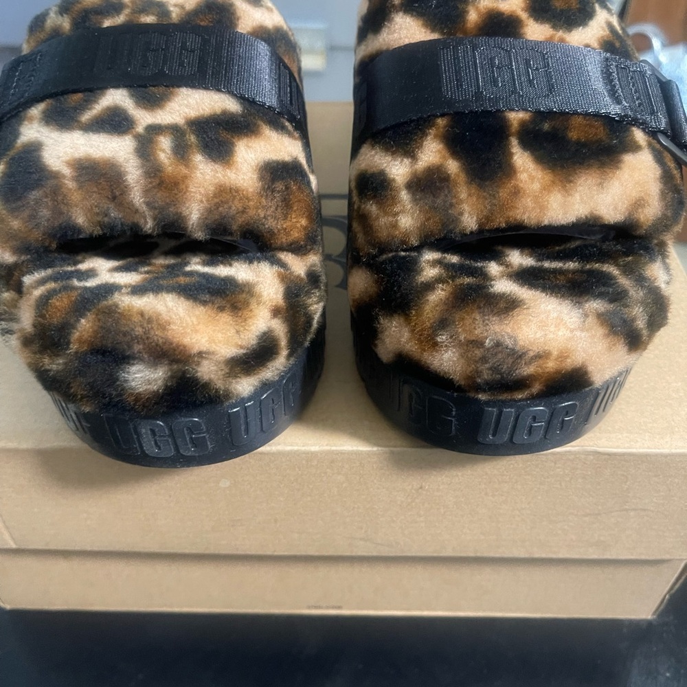 UGG Leopard Print Fluffy Slides